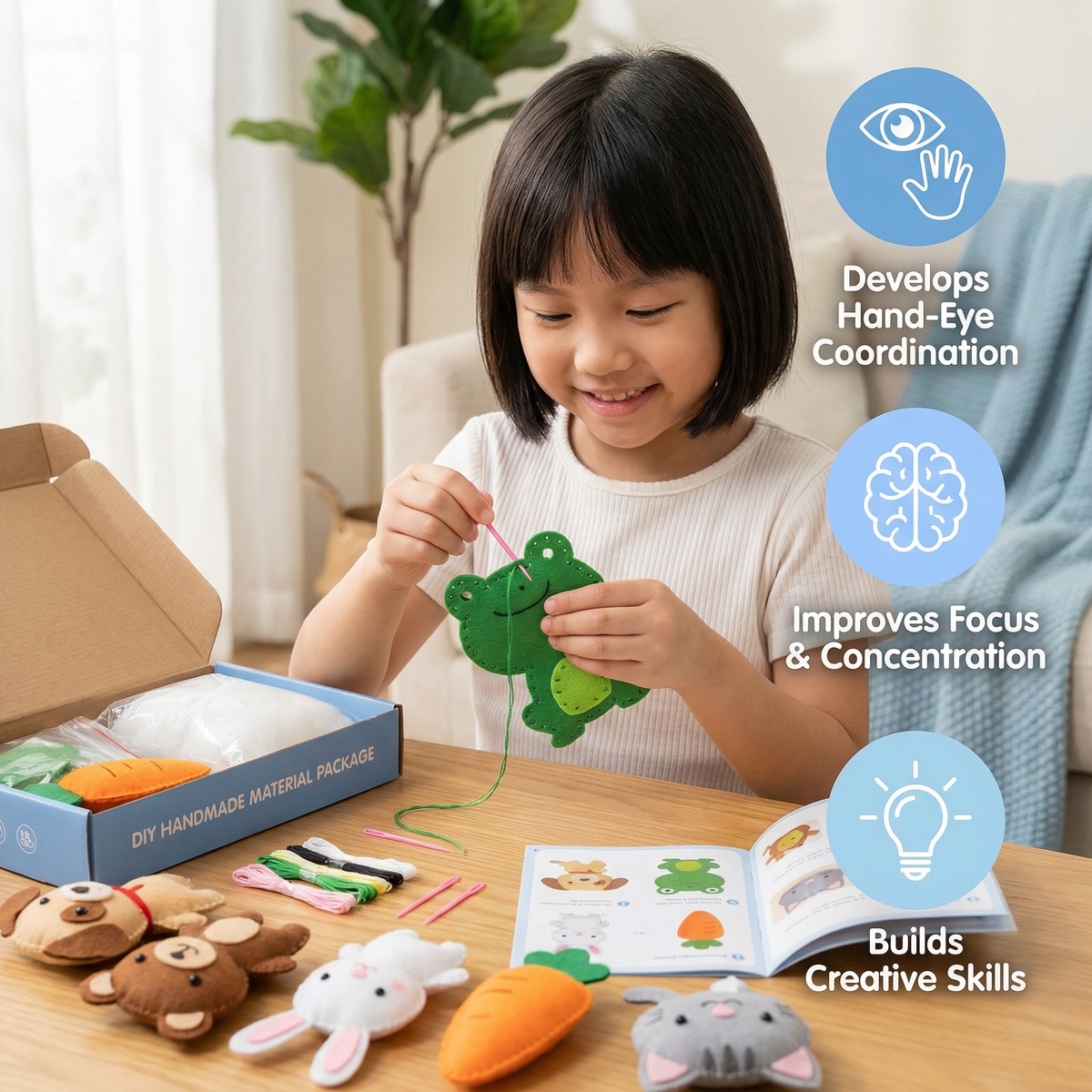 DIY Felt Animal Sewing Kit for Kids ⎜ Fun Craft Set for Hand-Eye Coordination and Creative Skill Building