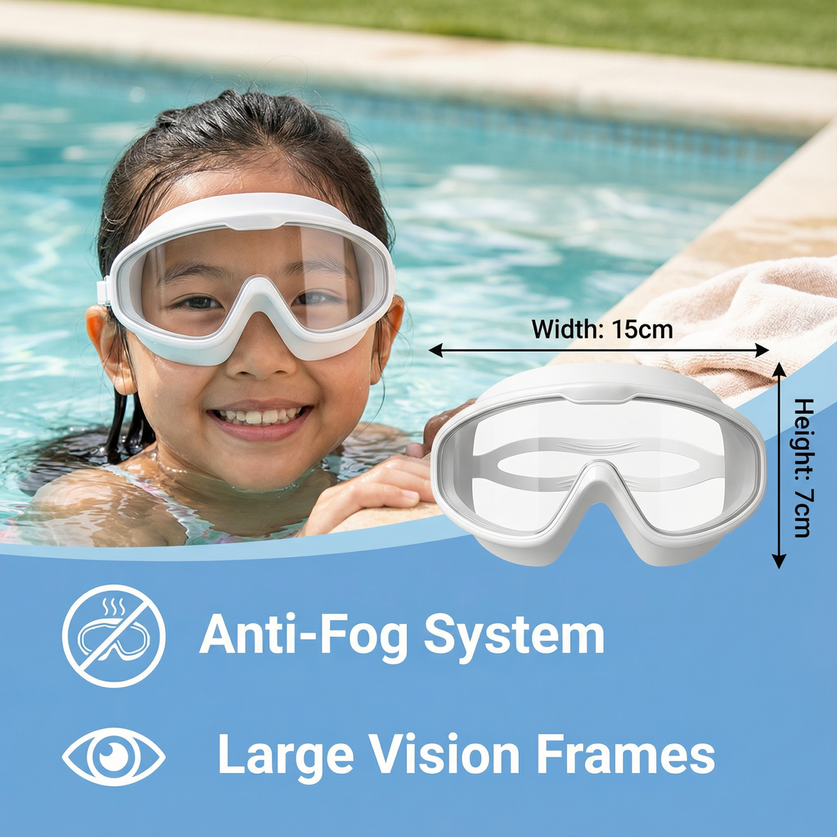 Child-Friendly Swimming Goggles with Large Frames & Anti-Fog System