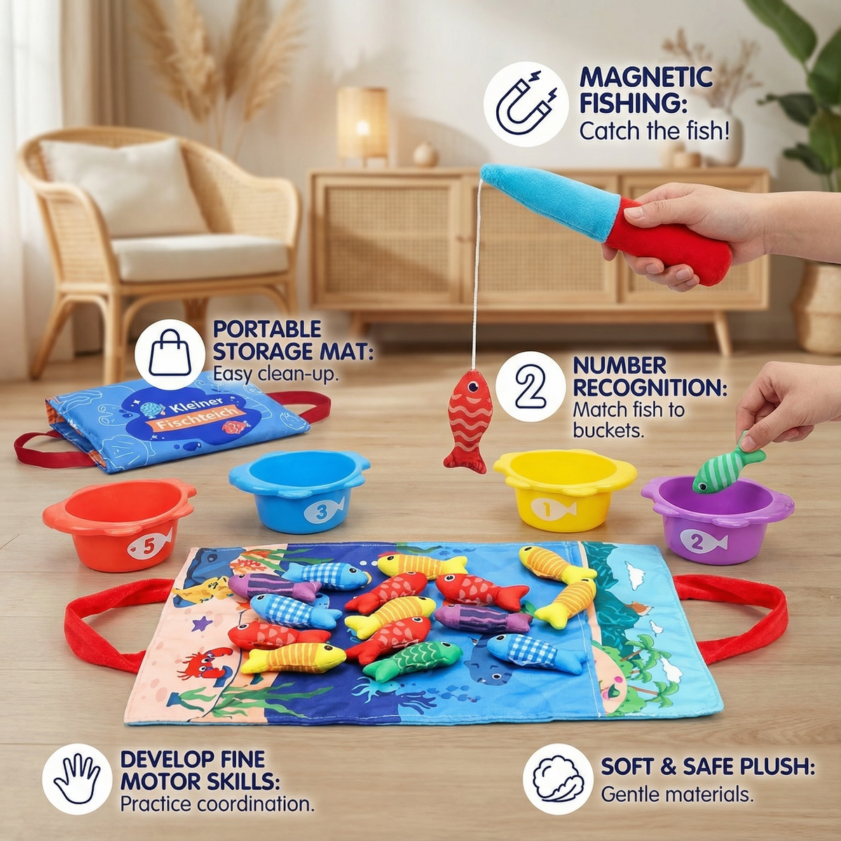 Montessori Plush Fish Pond Toy for Kids