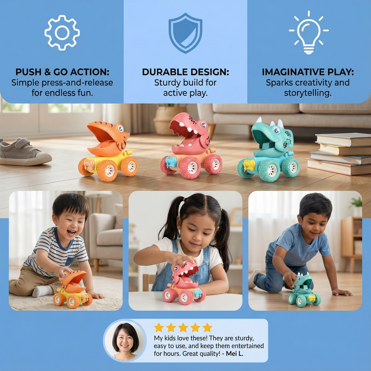 Push & Drive Dino Monster Trucks