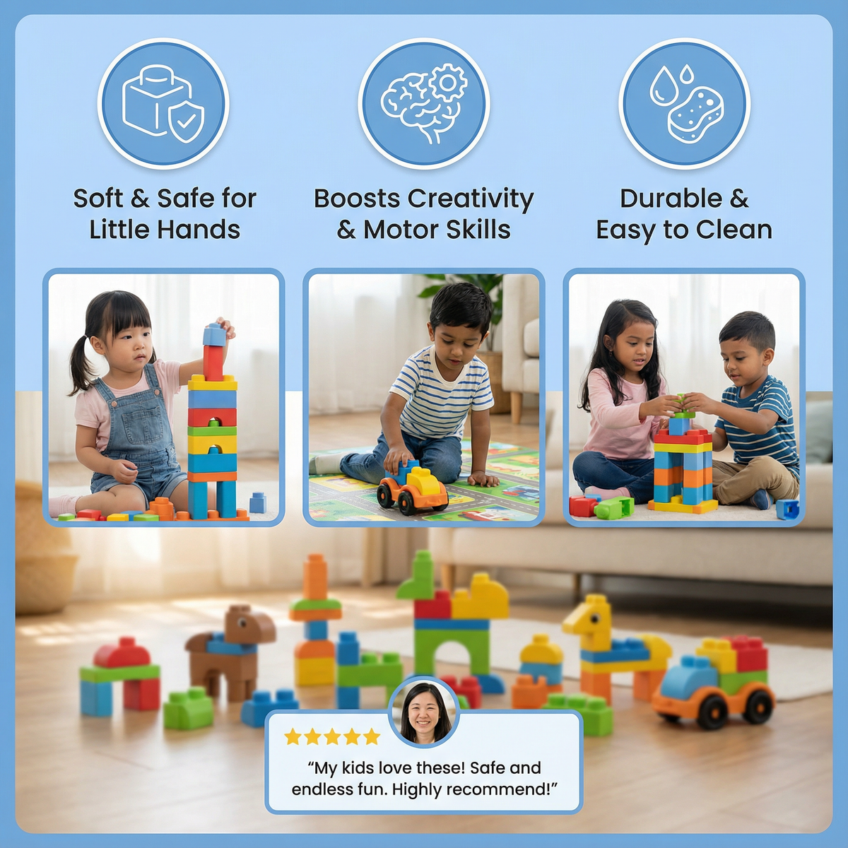 Child-Safe Rubber Building Blocks for Early Learning