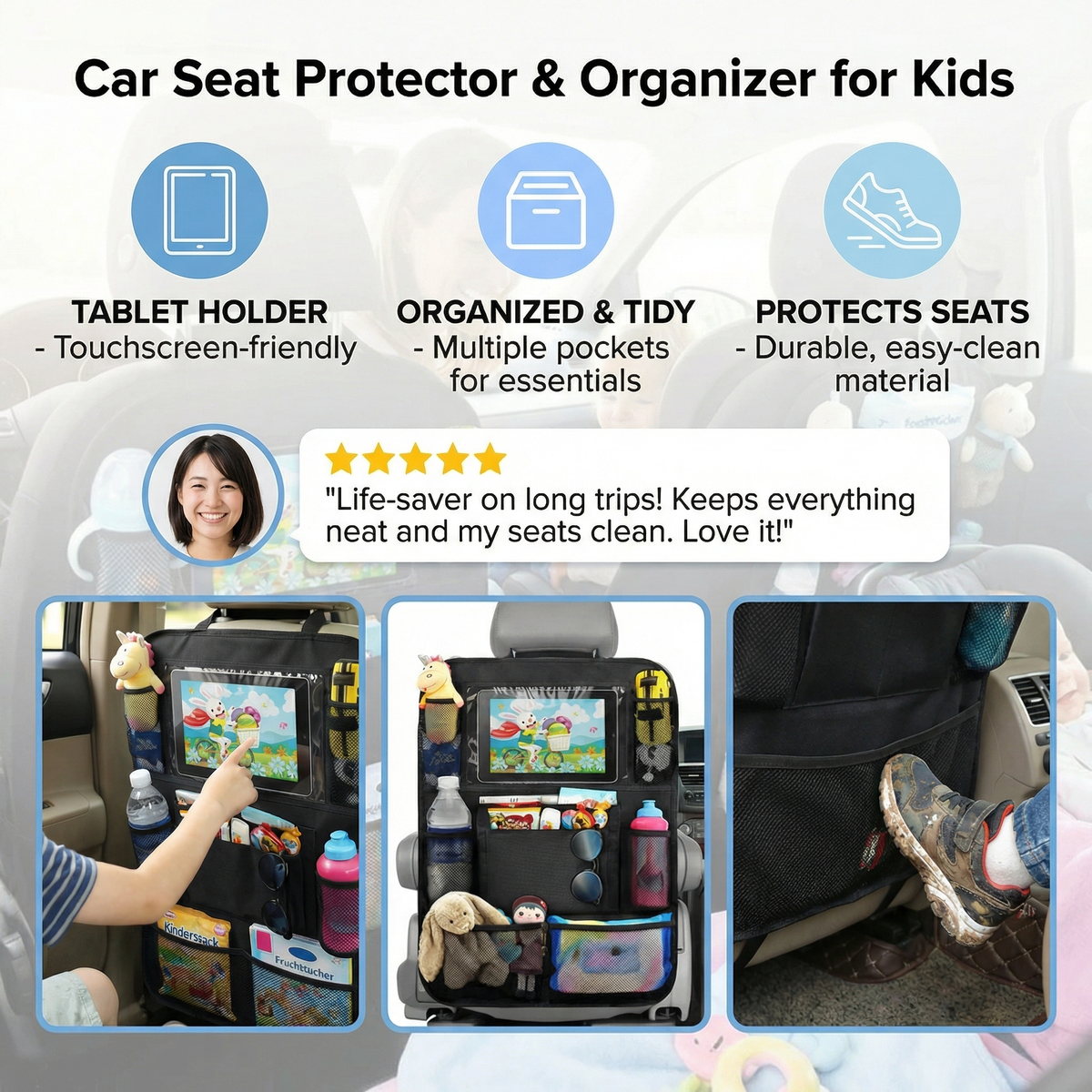 Car Seat Protector and Organizer for Kids
