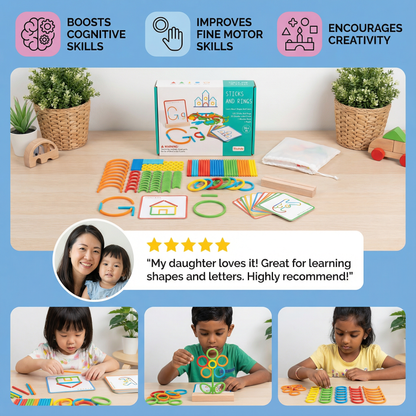 Educational Montessori Sticks and Rings Puzzle Blocks