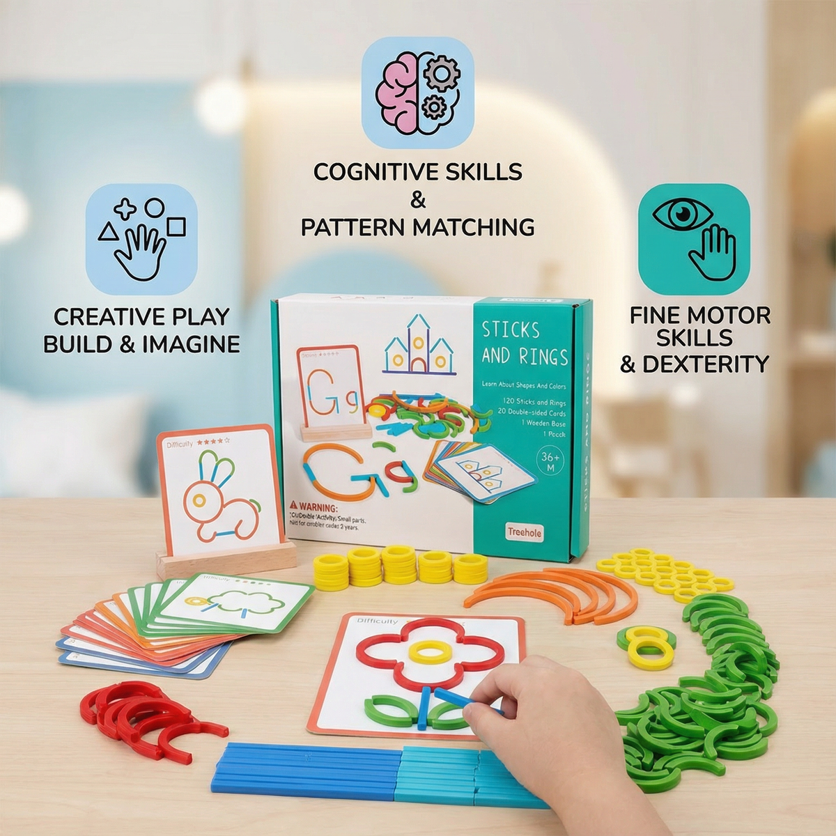 Educational Montessori Sticks and Rings Puzzle Blocks