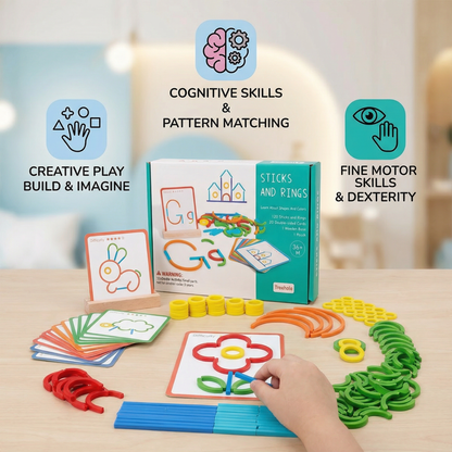 Educational Montessori Sticks and Rings Puzzle Blocks