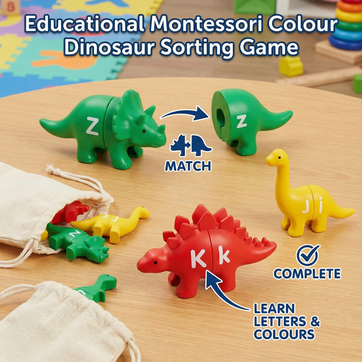 Educational Montessori Colour Dinosaur Sorting Game Set