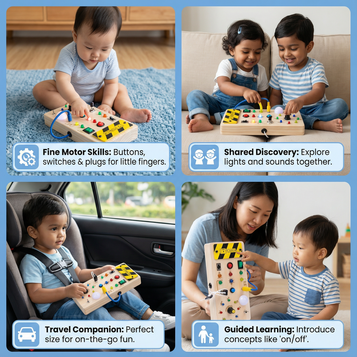 Montessori Activity Board Made of Wood