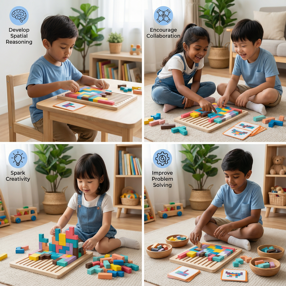 Montessori Wooden Block and Shapes Game