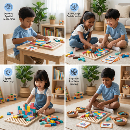 Montessori Wooden Block and Shapes Game