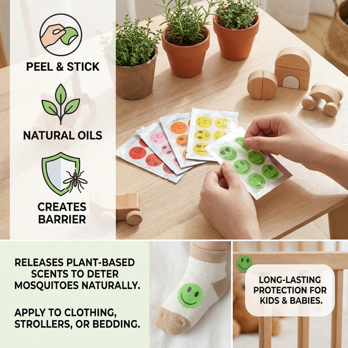 Natural Mosquito-Repellent Stickers for Children and Babies (100 Pieces)