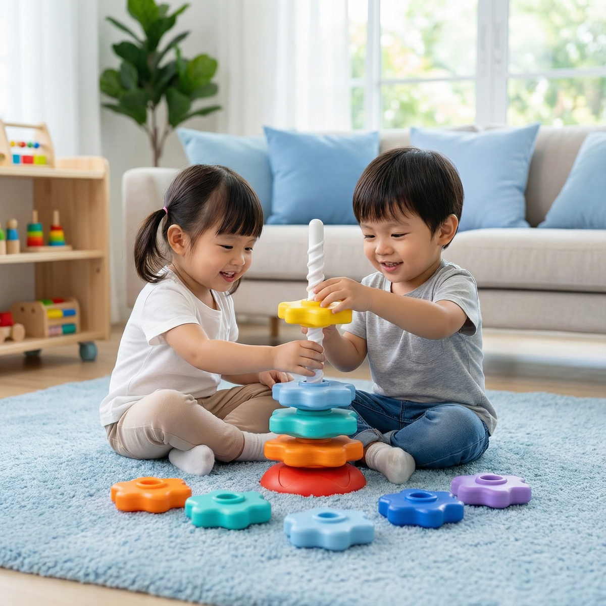Rainbow Spinning and Color Tower Toy