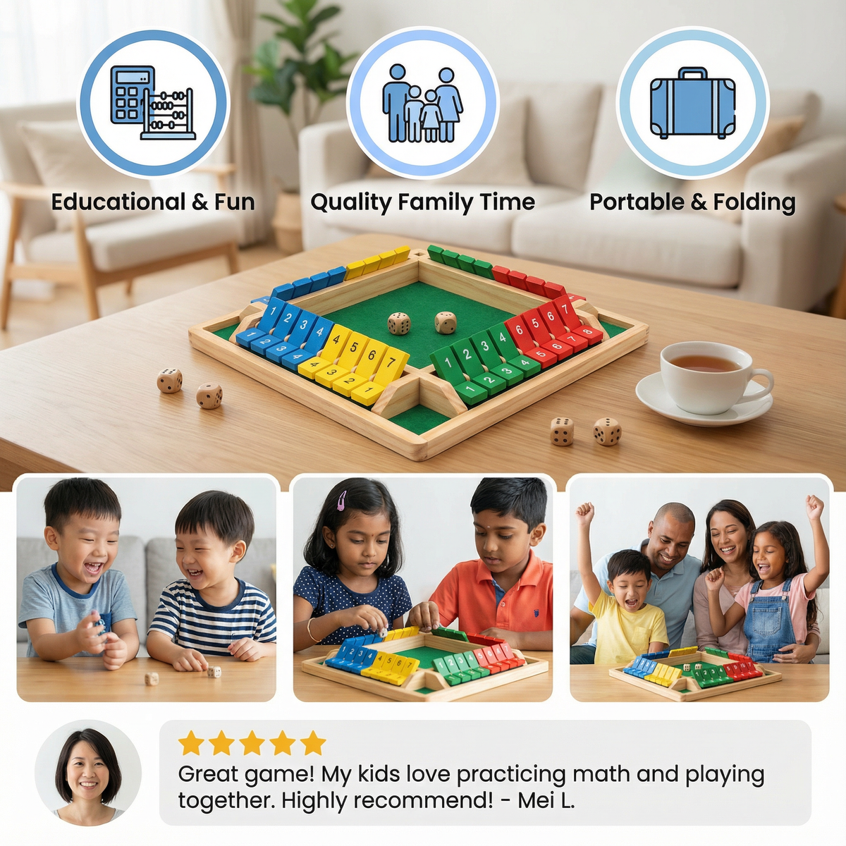 Shut The Box Family Folding Game – 4 Player Set