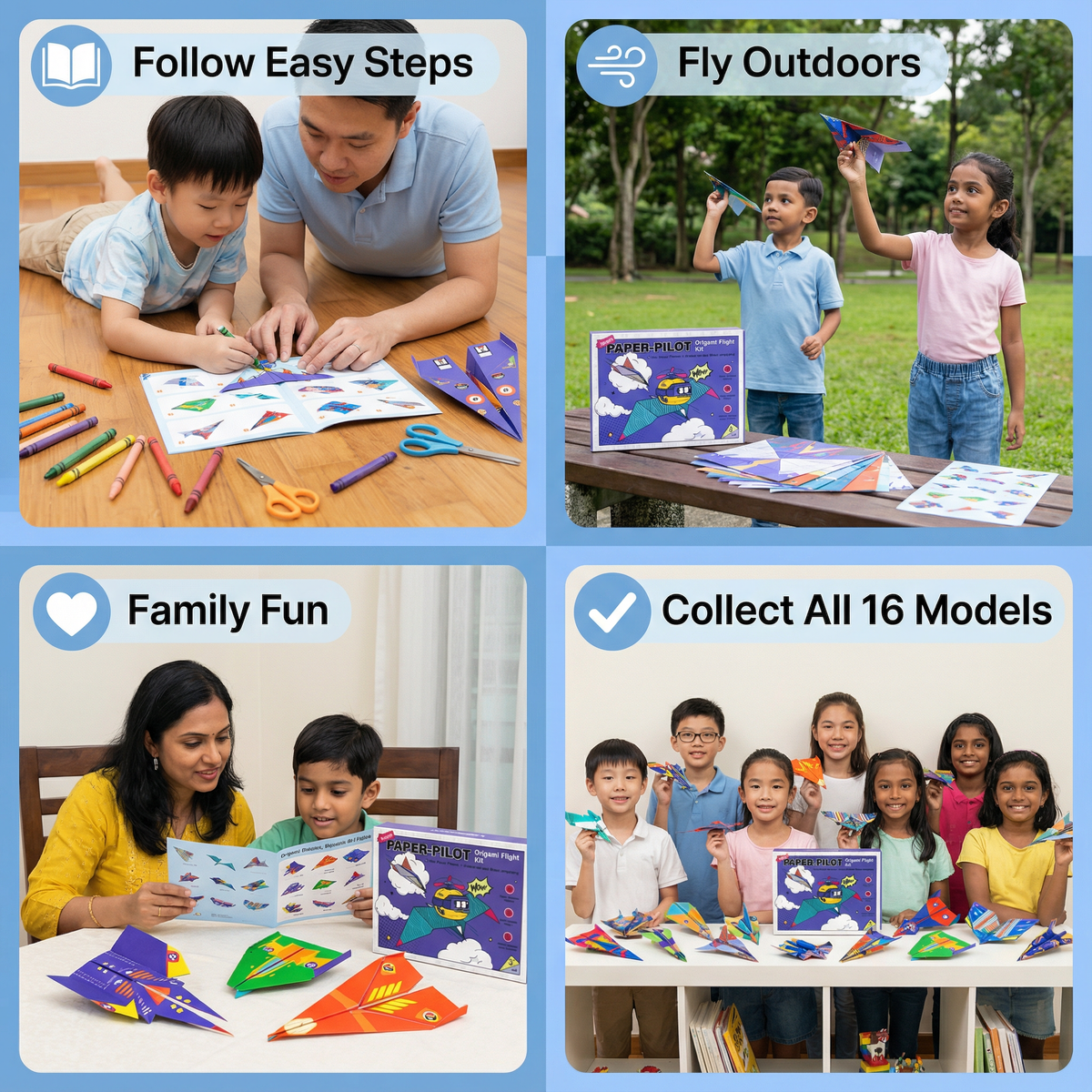 Origami Paper Aeroplane Building Set with Instructions