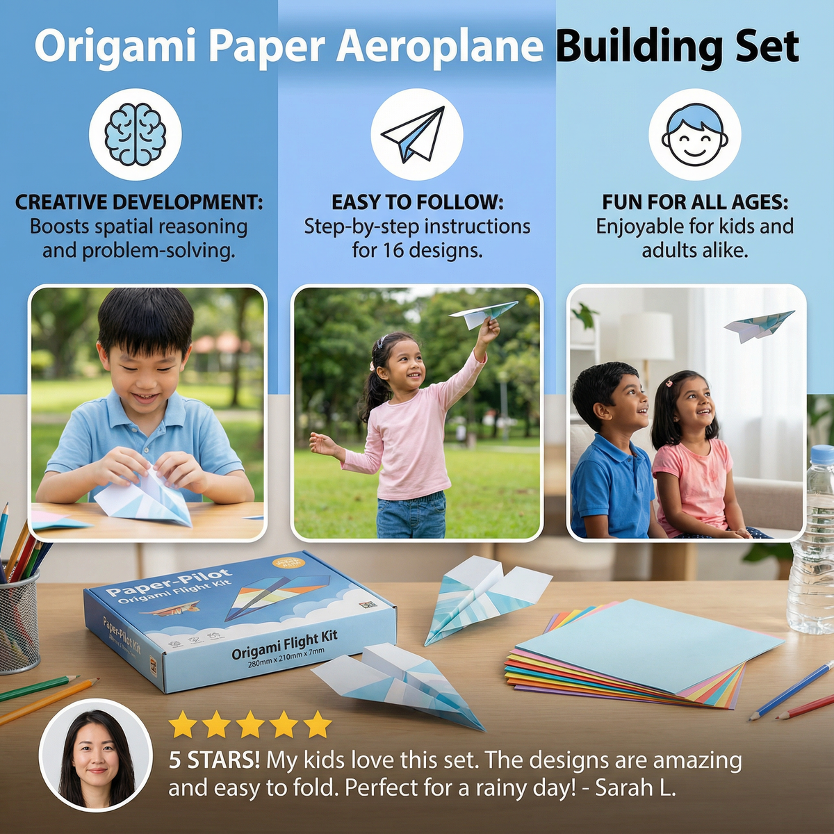 Origami Paper Aeroplane Building Set with Instructions