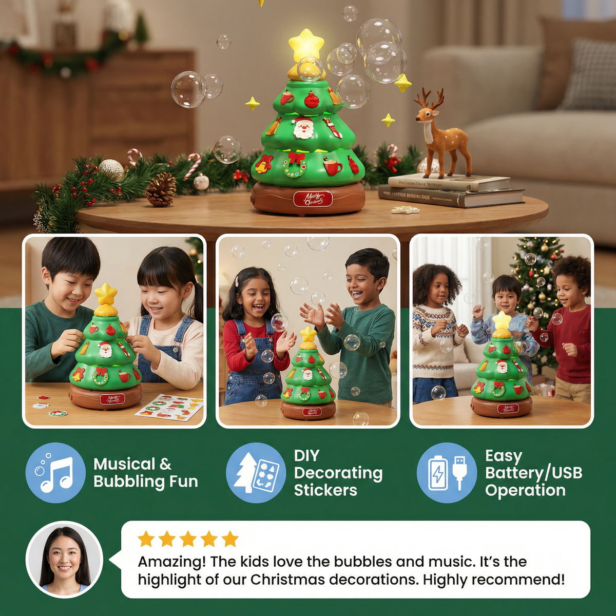 Musical Bubble Christmas Tree with Stickers for Decorating