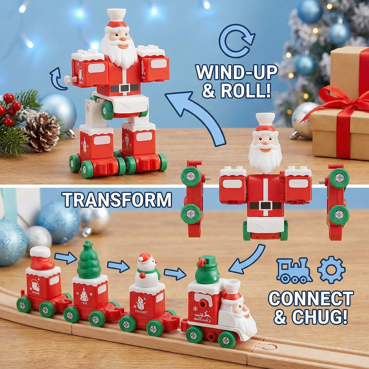 2-in-1 Transforming Christmas Train and Santa Claus Robot
