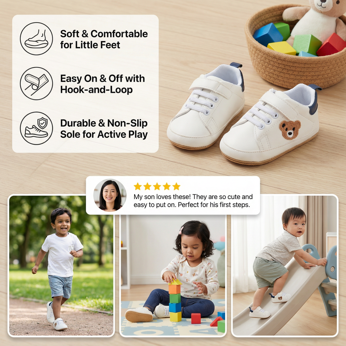 Toddler Shoes with Cute Bear Design