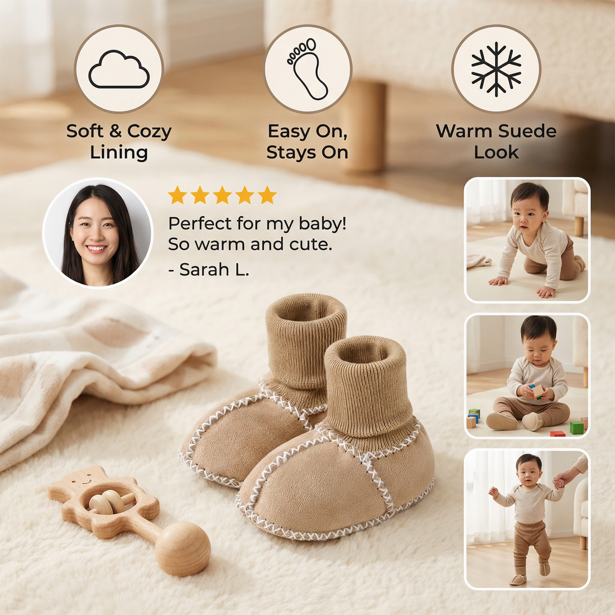 Lined Baby Winter Sock Shoes in Suede Look