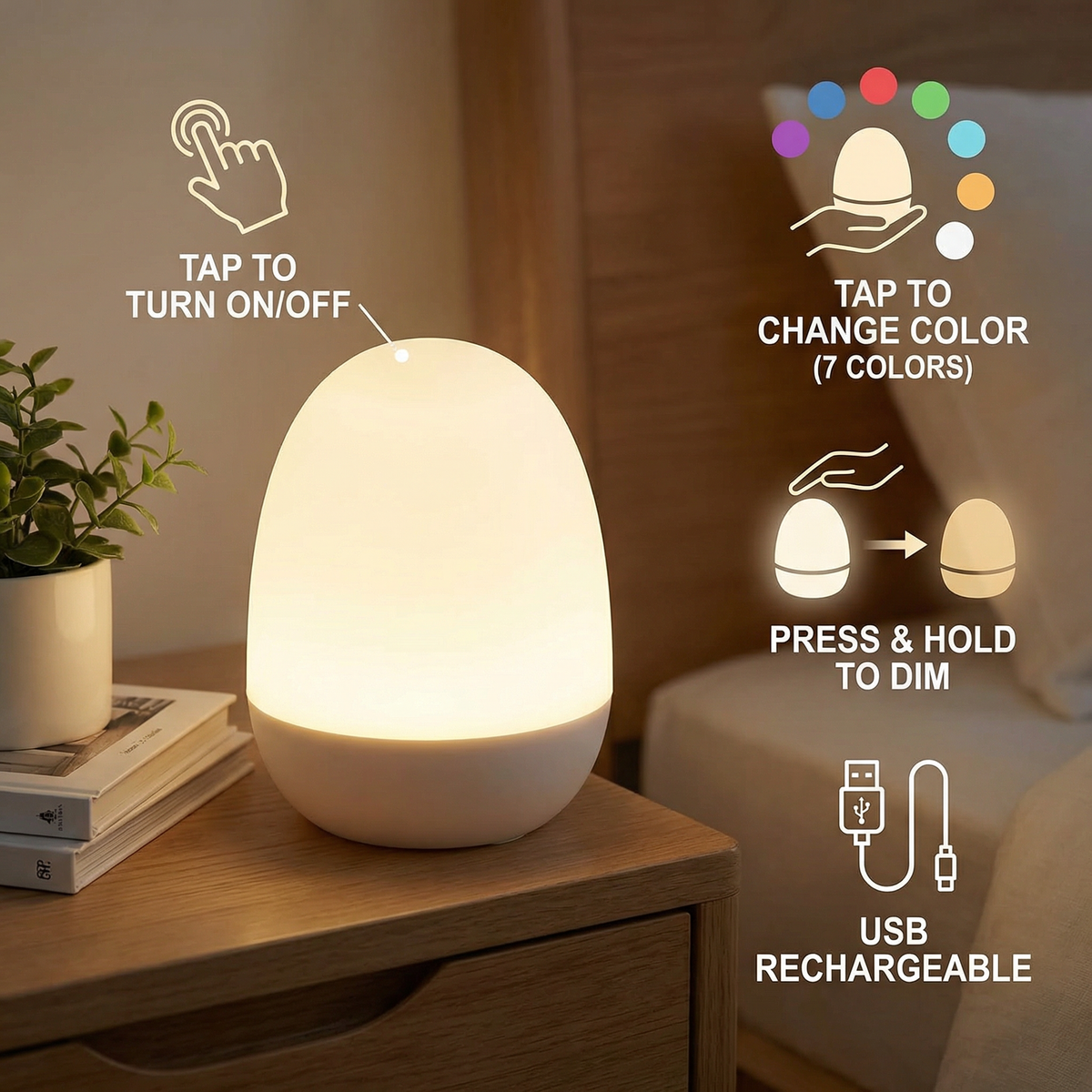 Egg-Shaped LED Night Light Made of Silicone