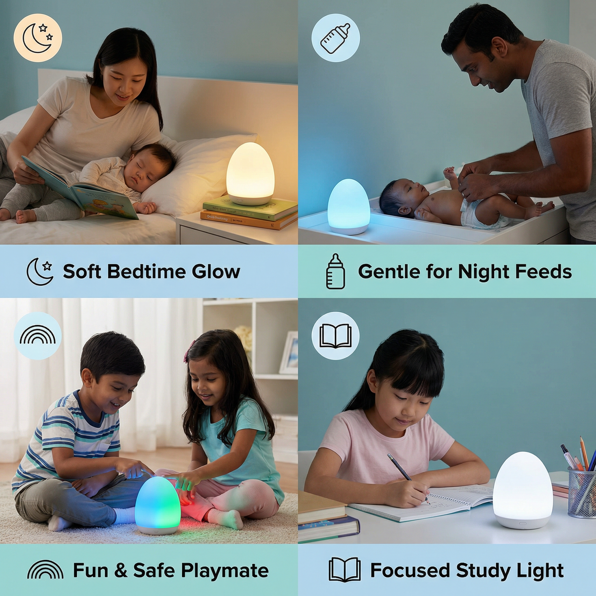 Egg-Shaped LED Night Light Made of Silicone