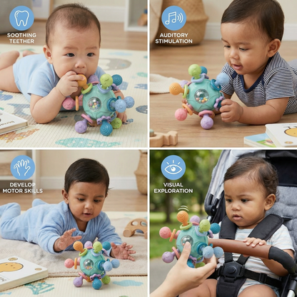 Sensory Baby Grasping Ball With Silicone Teether and Rattle