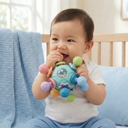 Sensory Baby Grasping Ball With Silicone Teether and Rattle