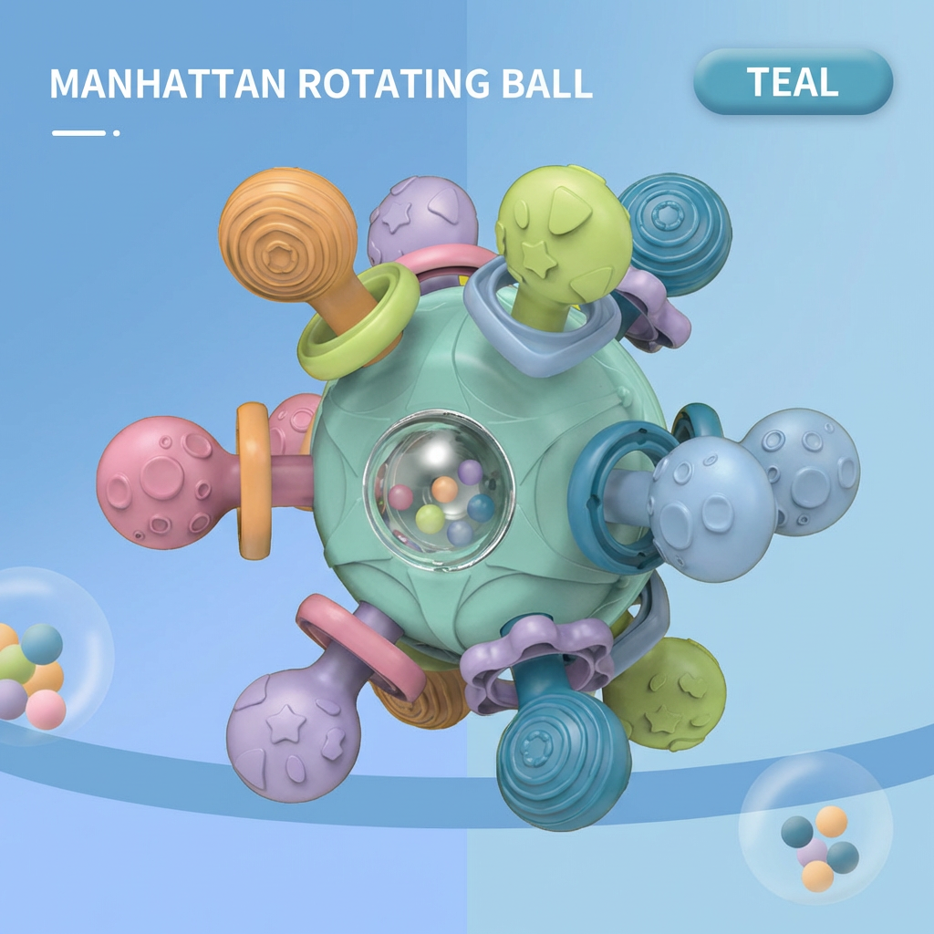 Sensory Baby Grasping Ball With Silicone Teether and Rattle